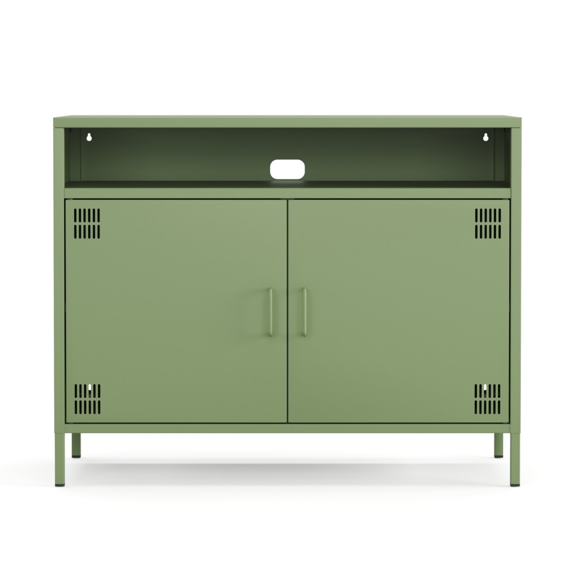 Pera Tv Ünitesi, Tv Dolabı,2 Kapaklı, Açık Raflı 100,50 x 40 x 79,50 cm - Ral 6011 Yeşil