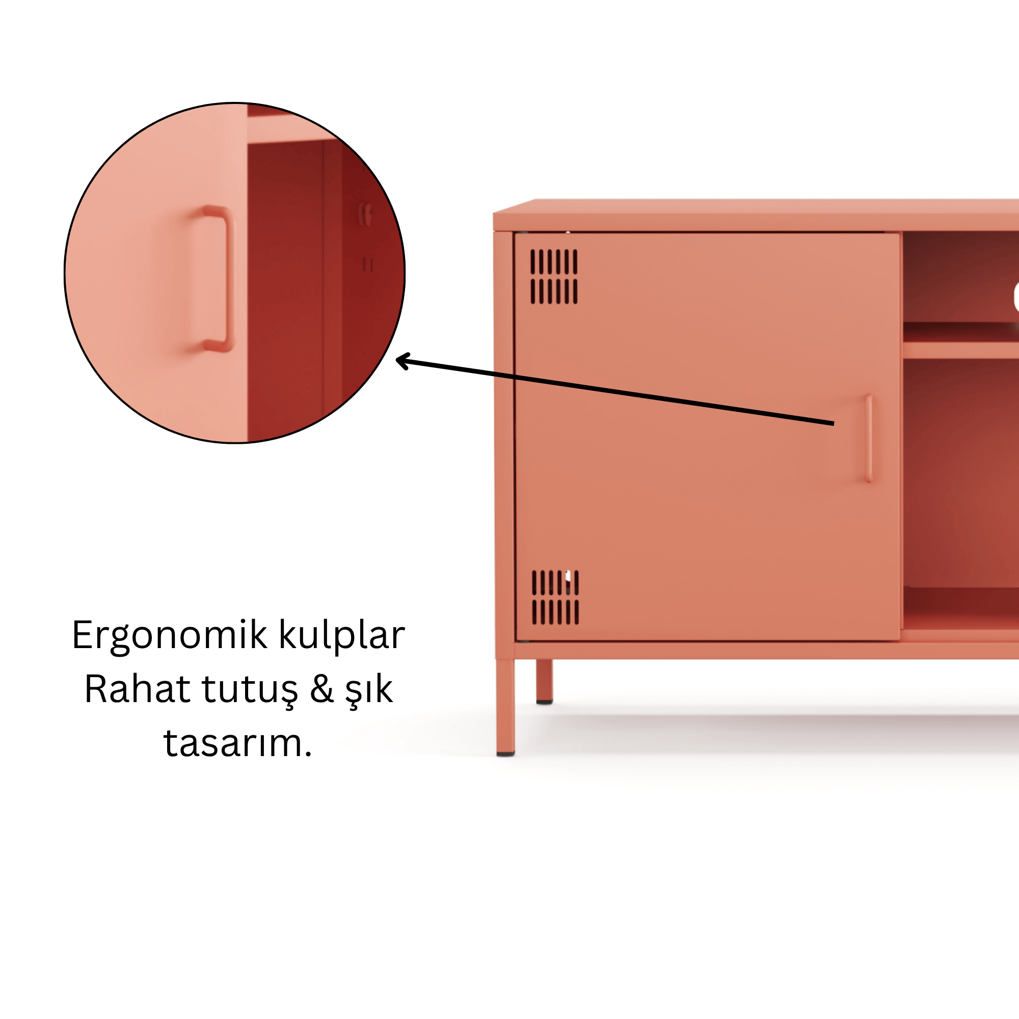 Pera Tv Ünitesi, Tv Dolabı,2 Kapaklı, Açık Raflı 130,50 x 40 x 64,50 cm - Ral 3022 Somon