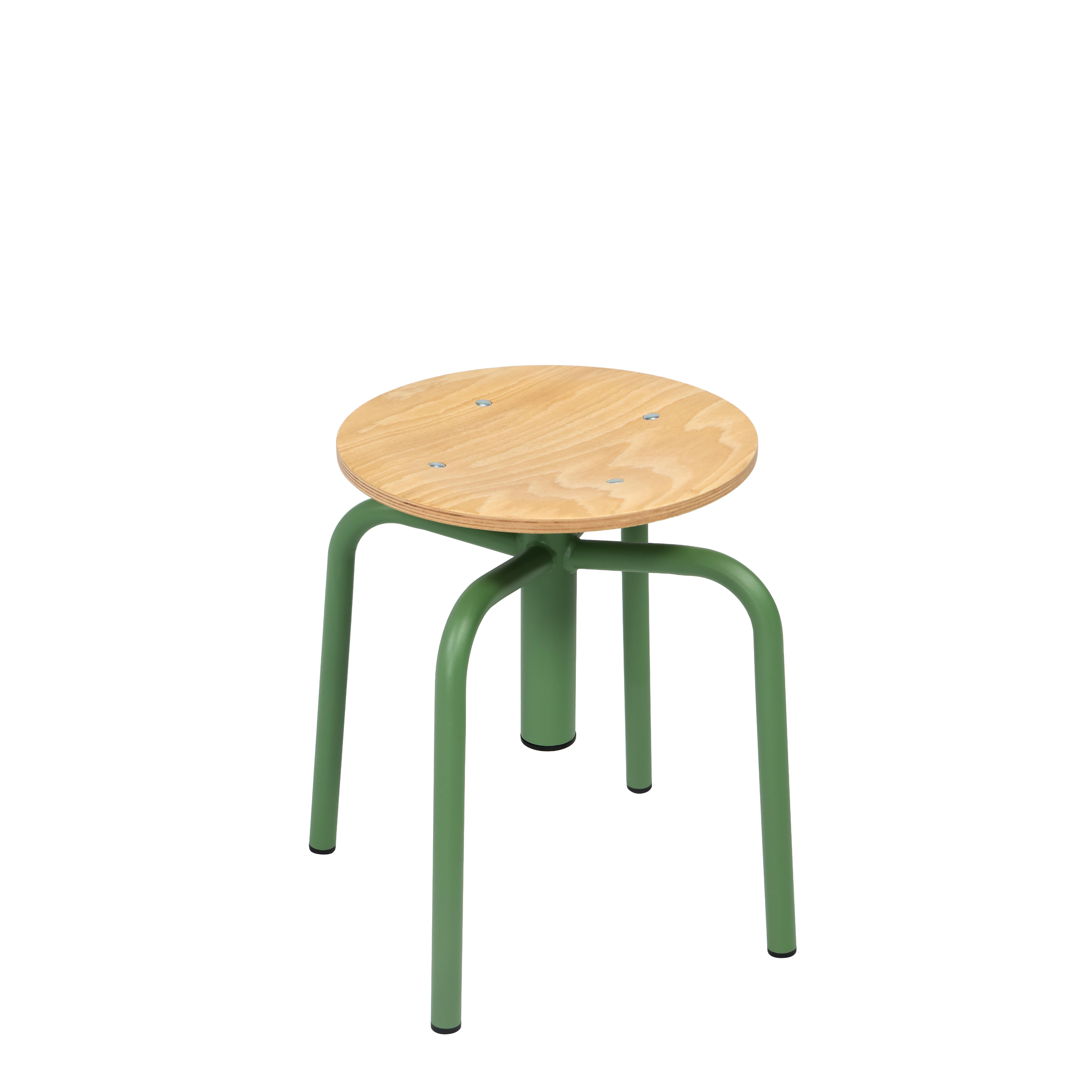 Tabure Küçük Yükseklik Ayarlı, Ayak Yeşil Ral 6011- Kayın Tabla