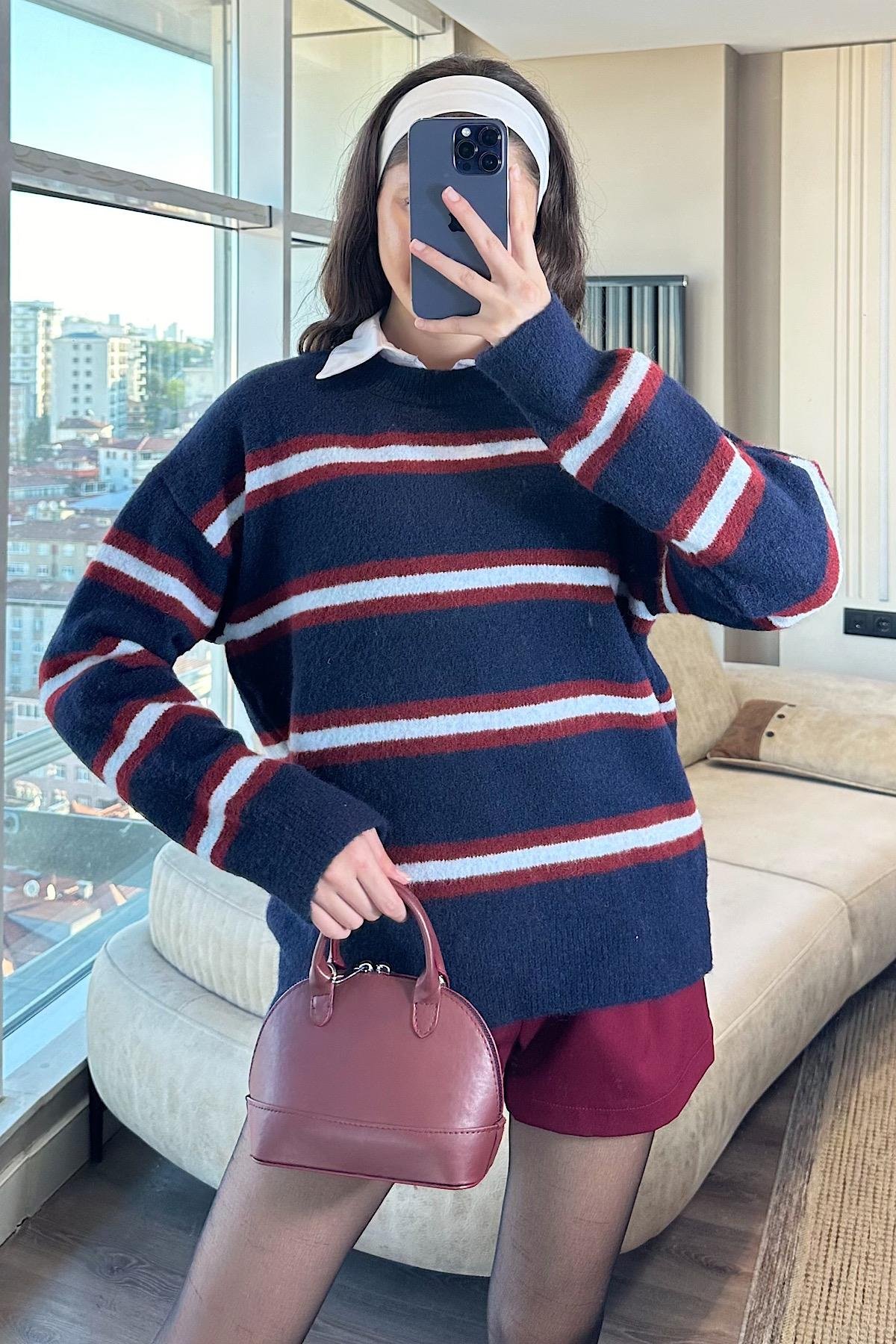 BREEZY ÇİZGİLİ SWEAT-lacivert 