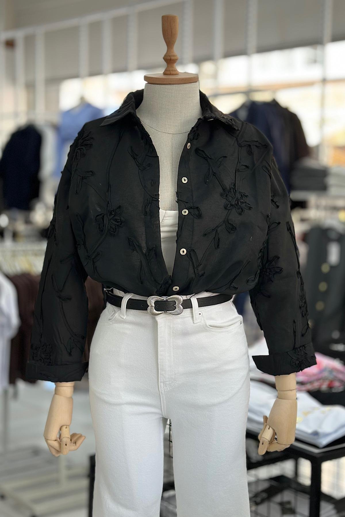 BRODE DÜĞMELİ GÖMLEK-Siyah