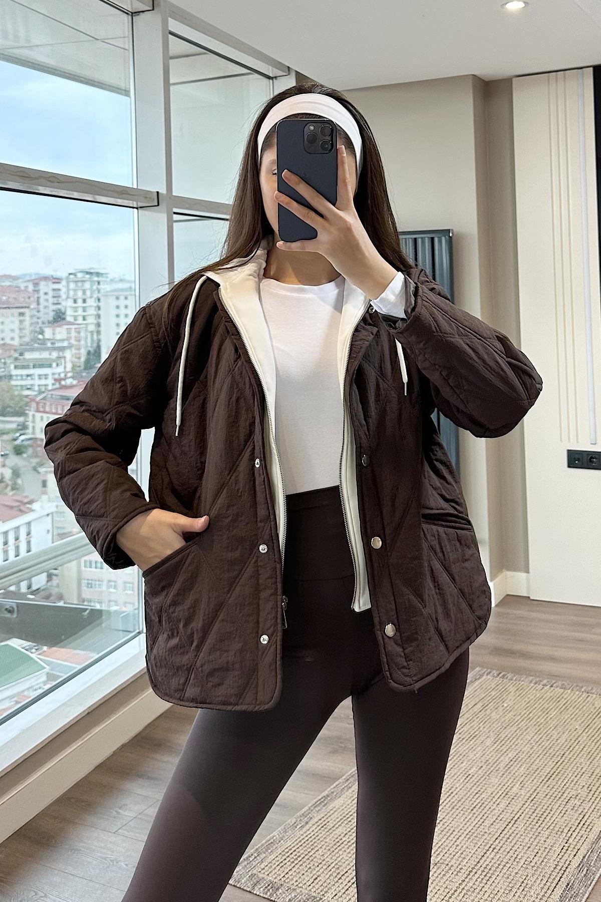 ÇIKARTILABİLİR SWEATLİ KAPİTONE MONT-Kahve