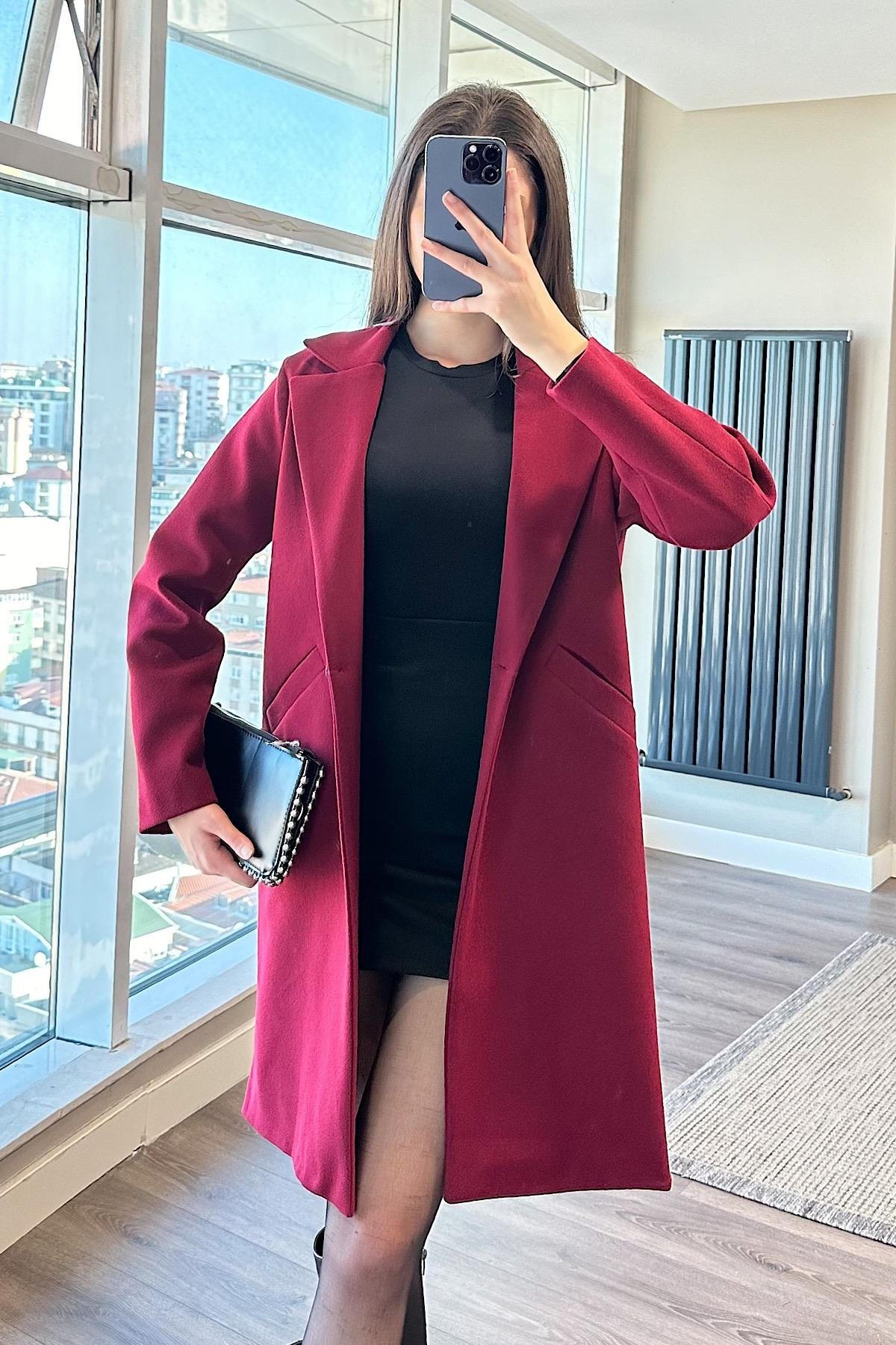 DÜĞMELİ KAŞE KABAN-Bordo