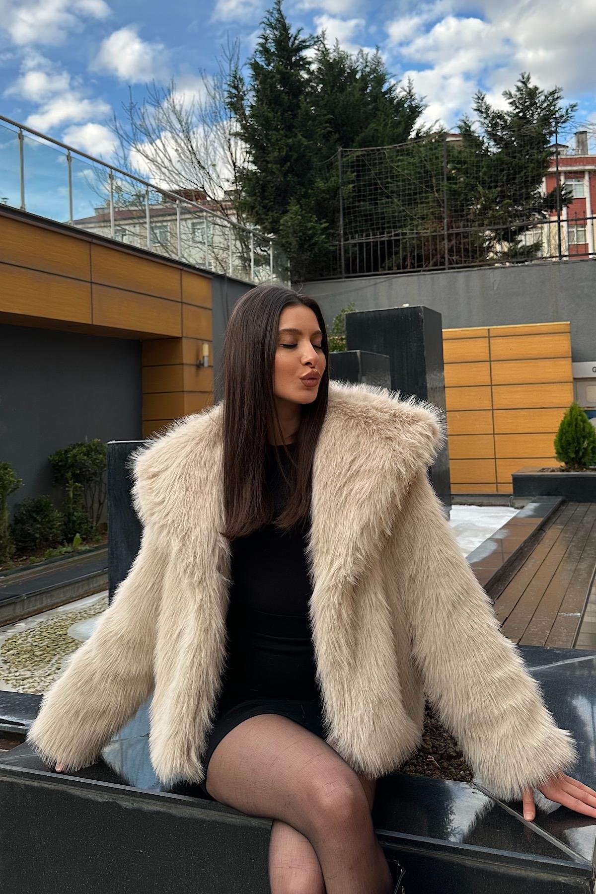 ELAN YAKALI KÜRK-Ekru