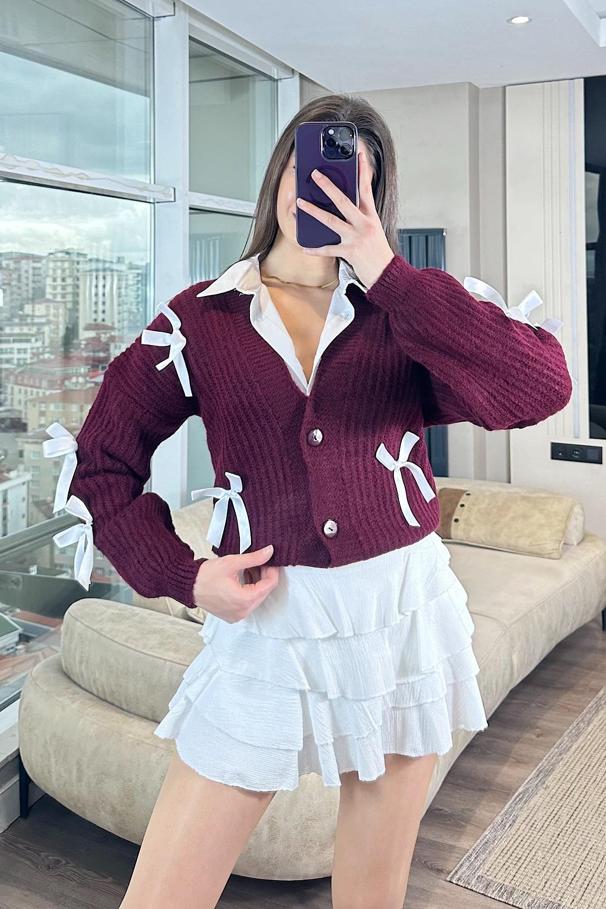 FİYONKLU HIRKA-bordo 