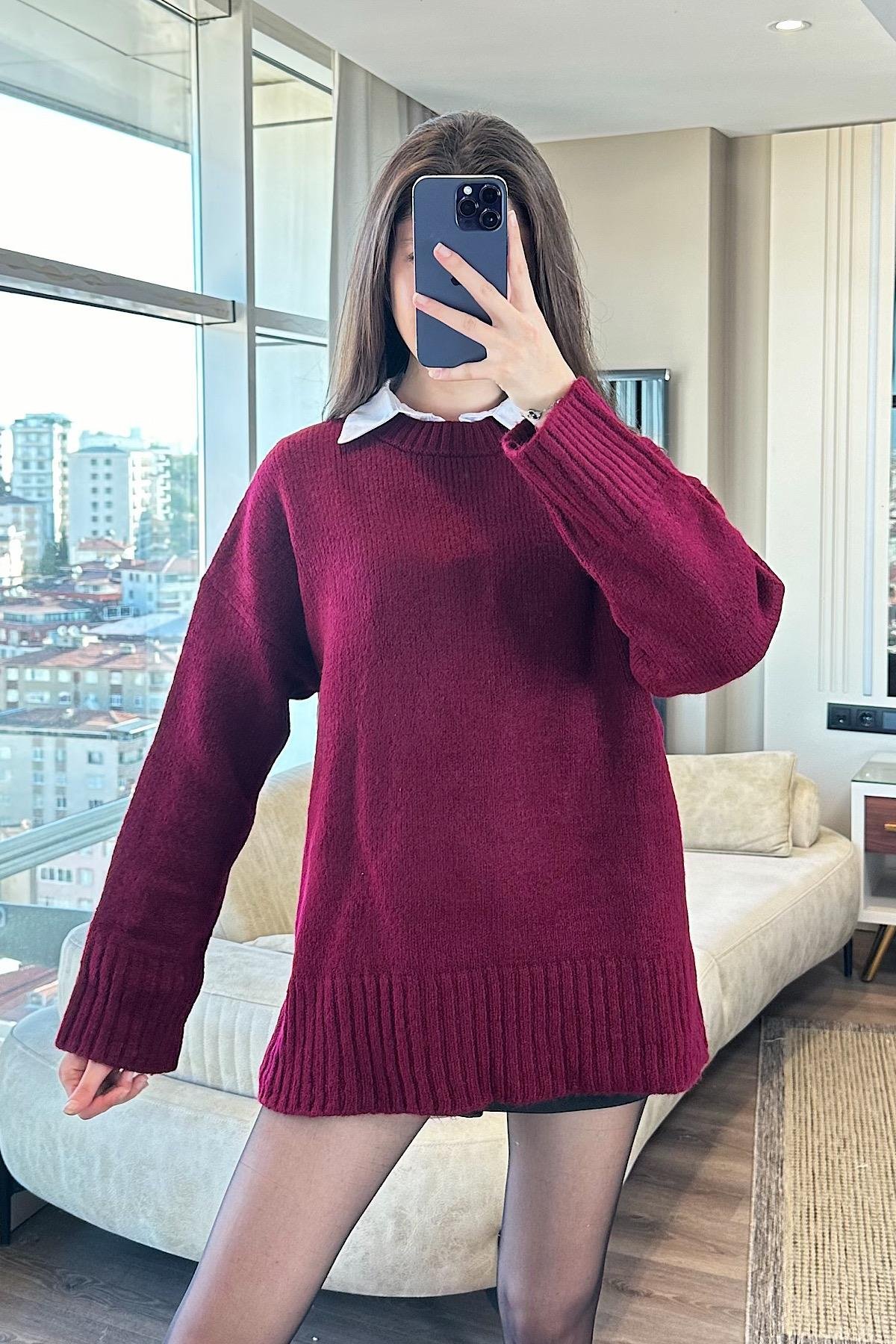 HOLA OVERSİZE KAZAK-Bordo