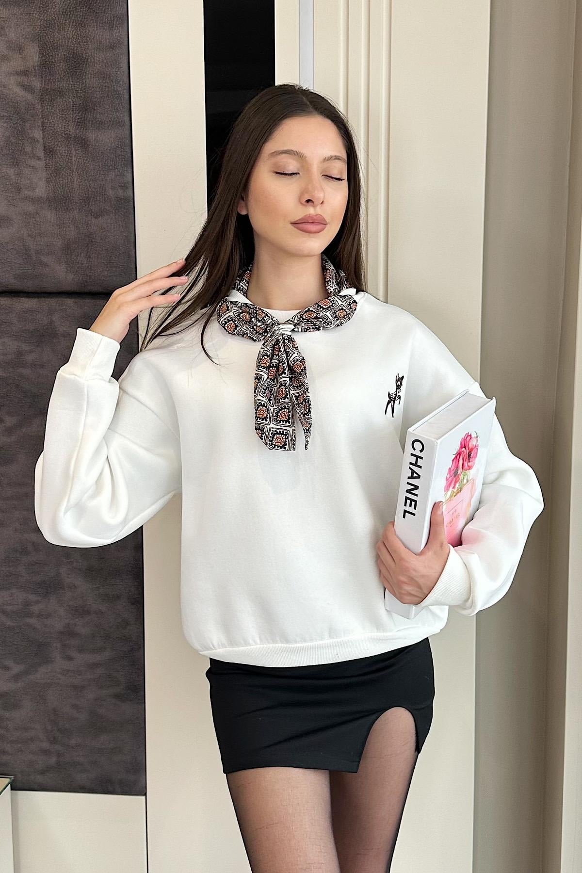 LUVİEN FLARLI SWEAT-Beyaz