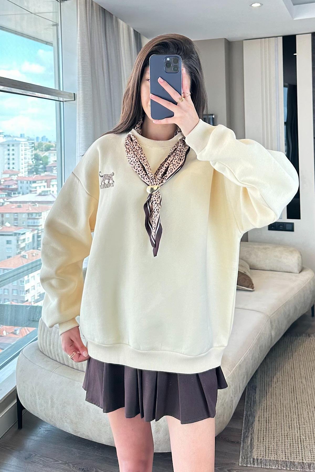LUVİEN FLARLI SWEAT-Ekru