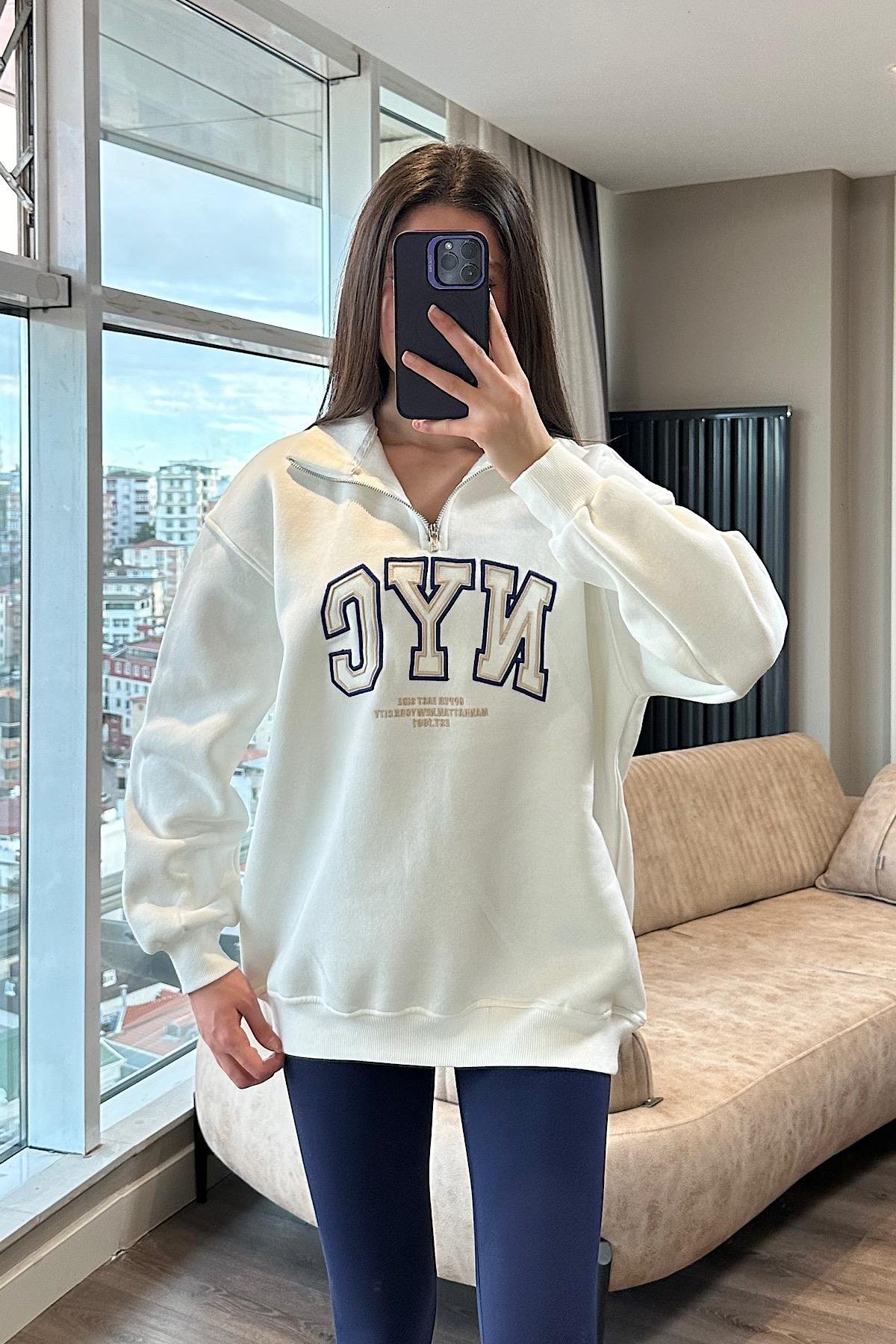 NYC ŞARDONLU SWEAT-beyaz