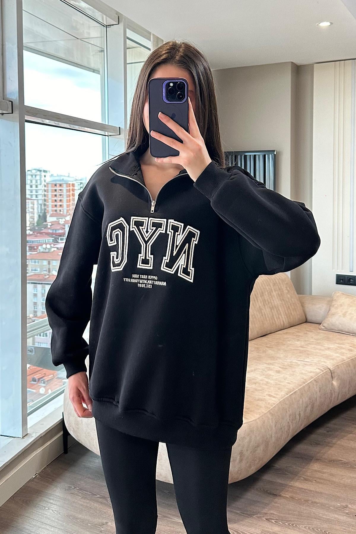 NYC ŞARDONLU SWEAT-Siyah