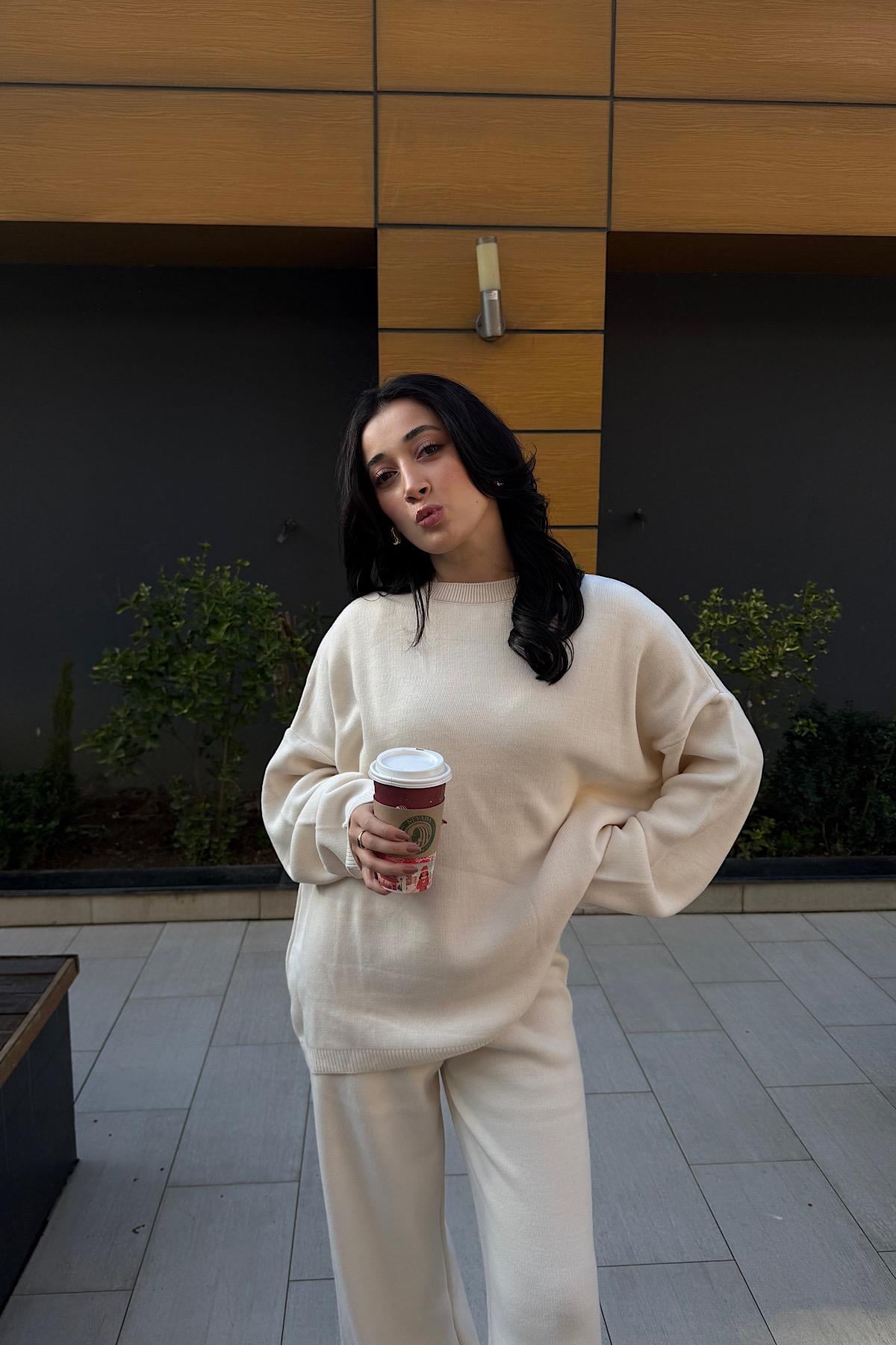 OVERSİZE TRİKO TAKIM-Ekru