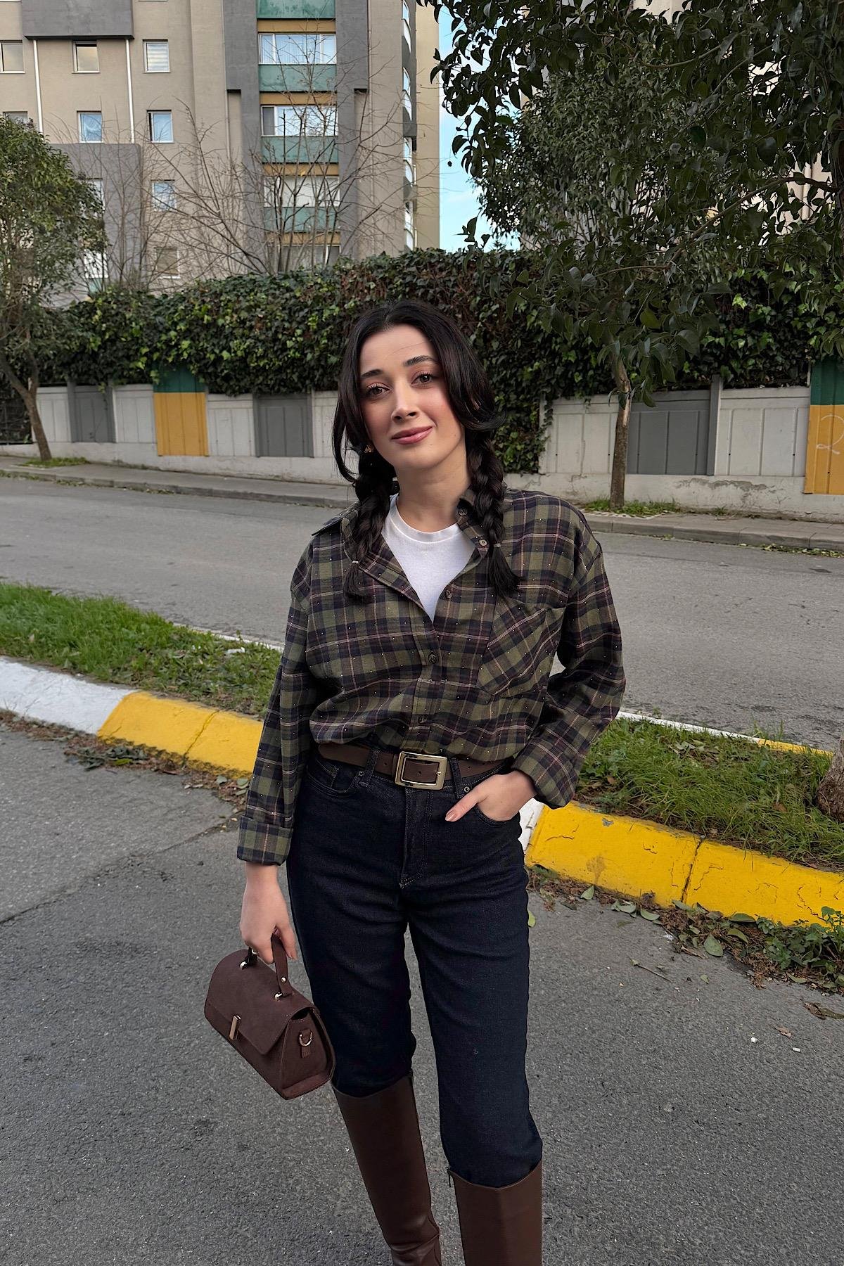 TAŞLI EKOSE GÖMLEK-yeşil