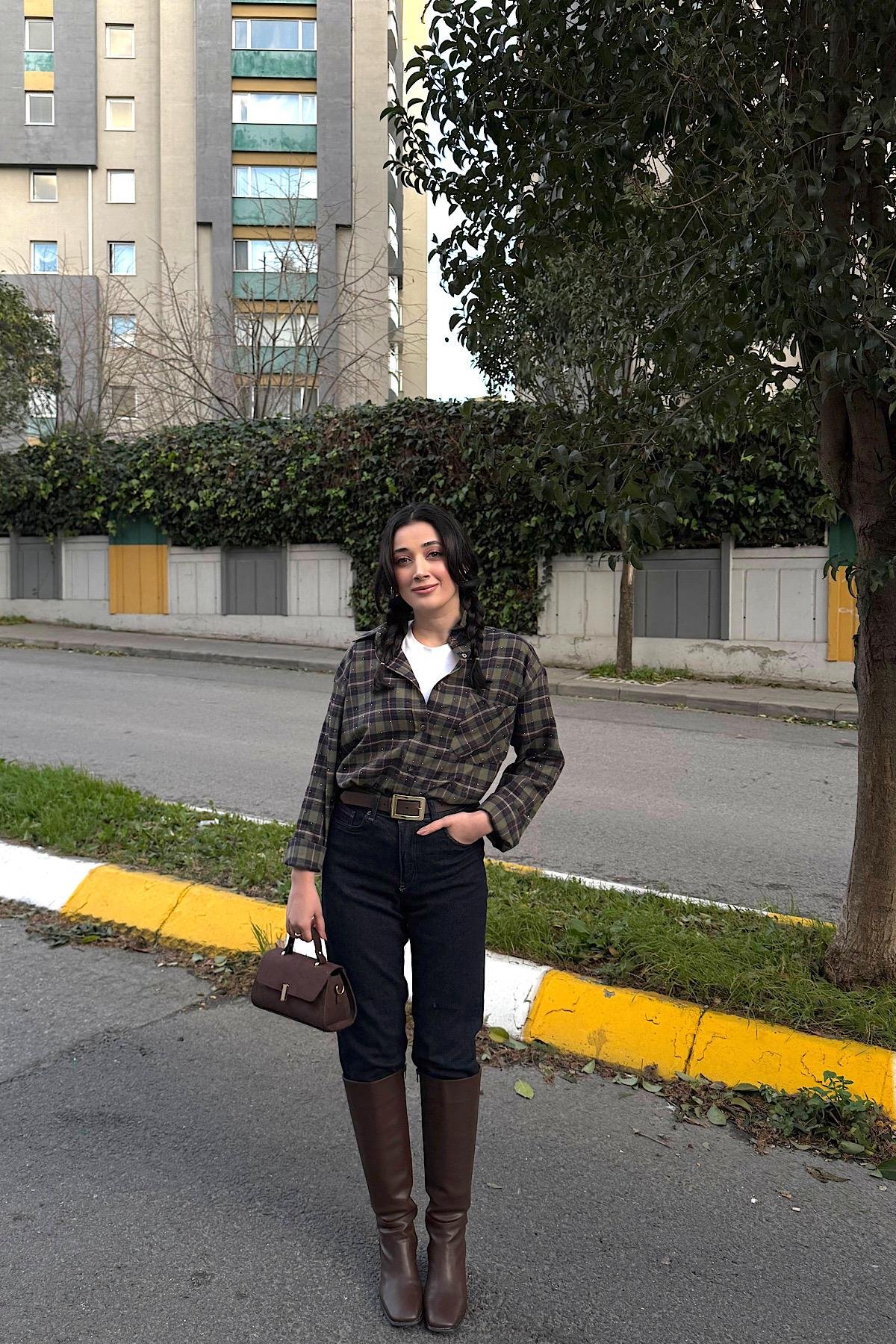 TAŞLI EKOSE GÖMLEK-yeşil