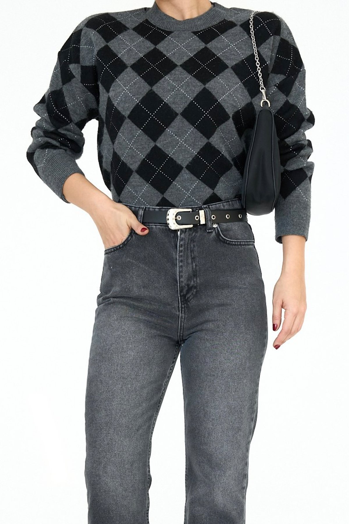 BAKLAVA DESEN KAZAK GRİ