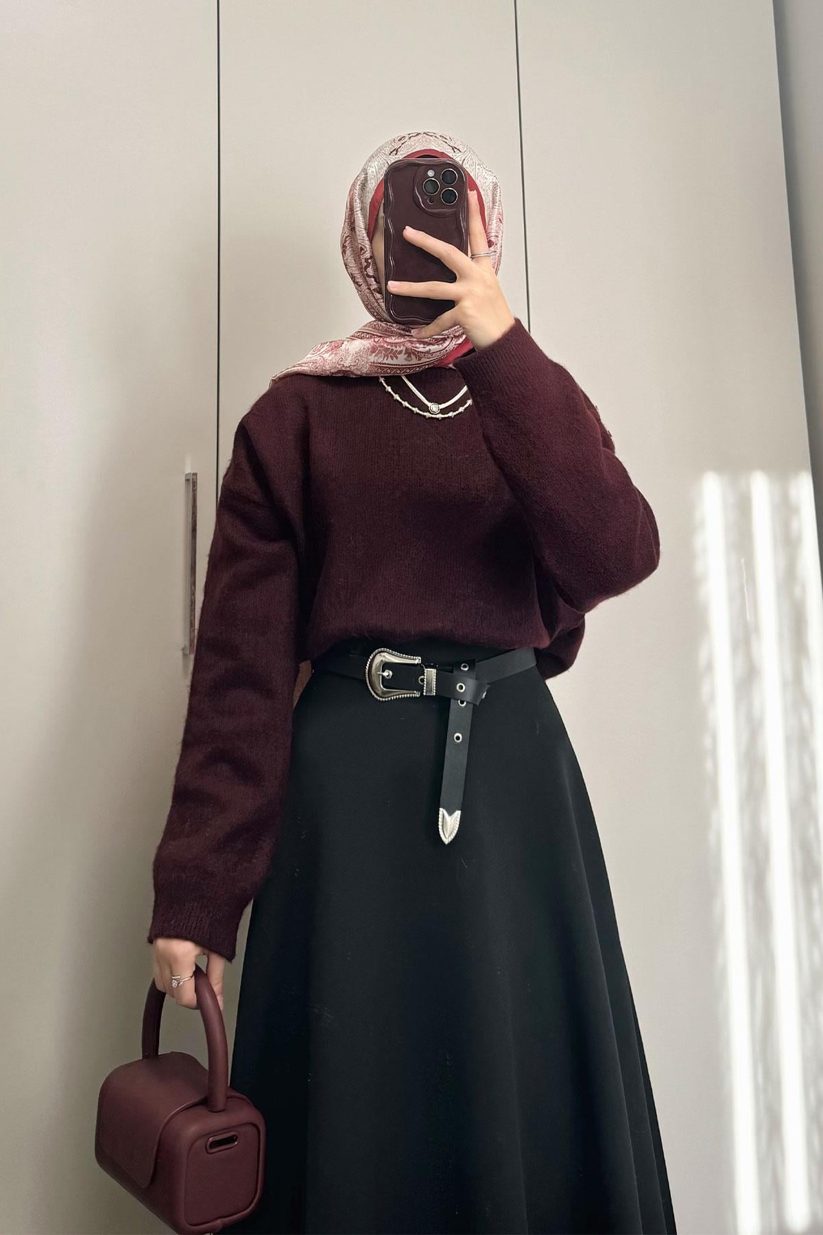 BİSİKLET YAKA MARKA MODEL TÜYLÜ KAZAK BORDO