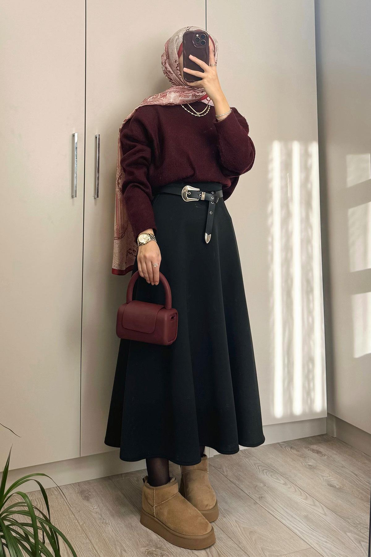 BİSİKLET YAKA MARKA MODEL TÜYLÜ KAZAK BORDO