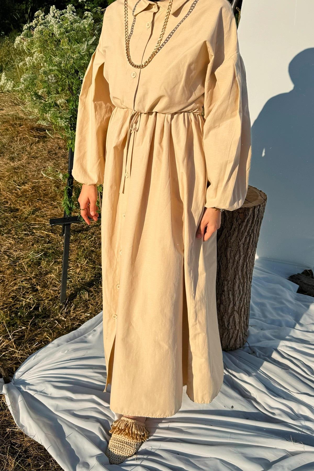 FLORA PAMUKLU POPLİN ELBİSE VİZON