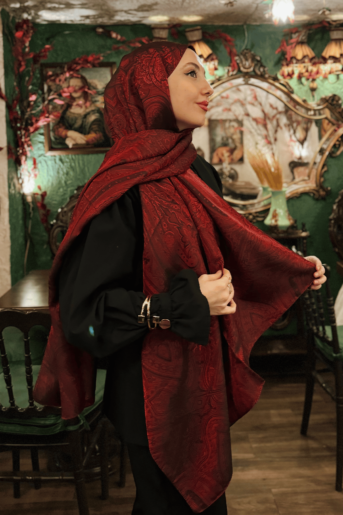 İPEKSİ JAKAR ŞAL BORDO-SİYAH