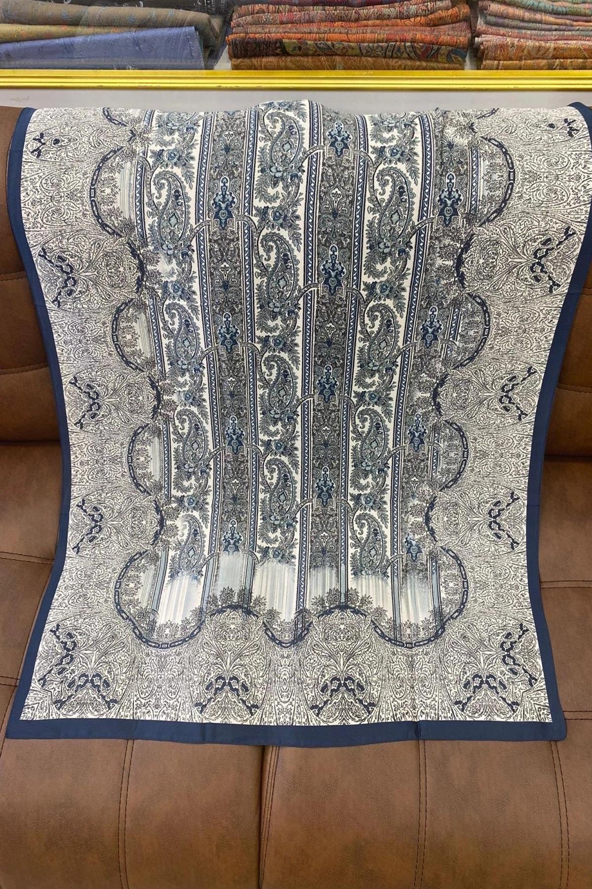 VUAL İPEK ETRO DESEN ŞAL LACİVERT