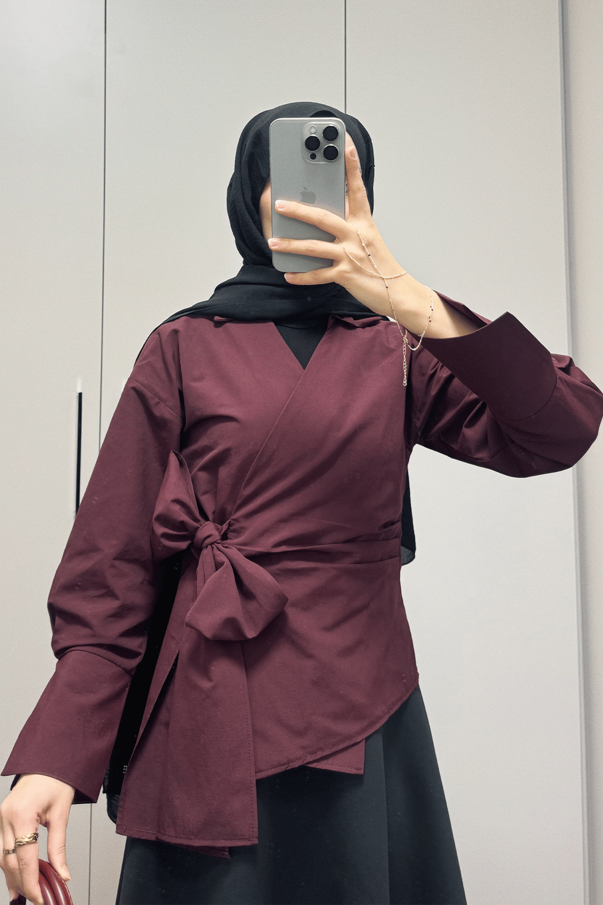 YANDAN BAĞLAMALI GÖMLEK BORDO