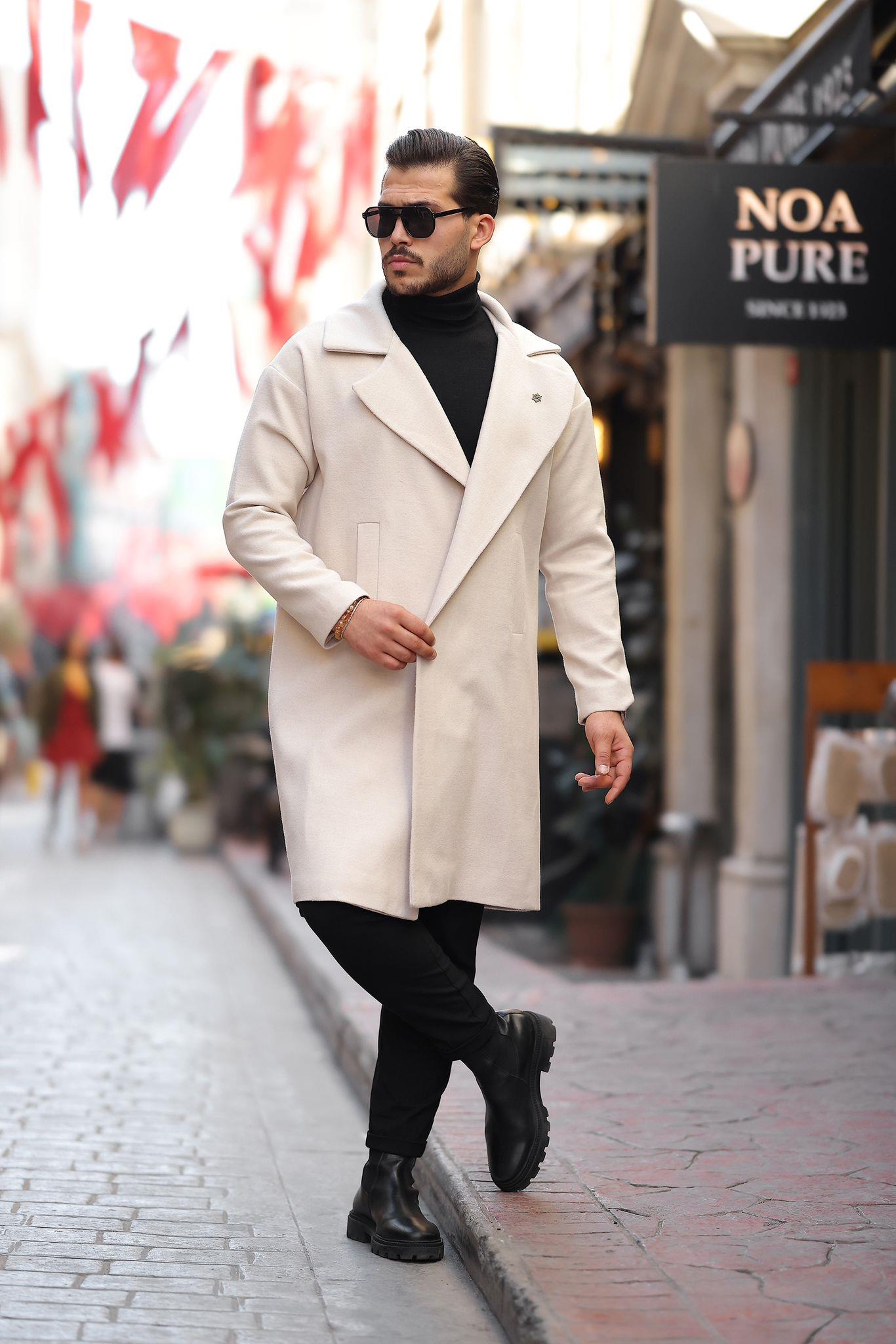 Oversize Kaşe Kaban Premium Kalite Bej