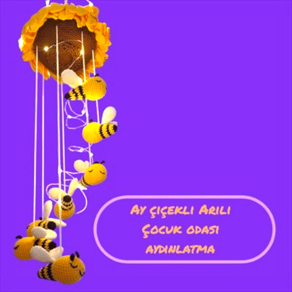Amigurumi Ayçiçeği ve Arılı Çocuk Odası Lambası