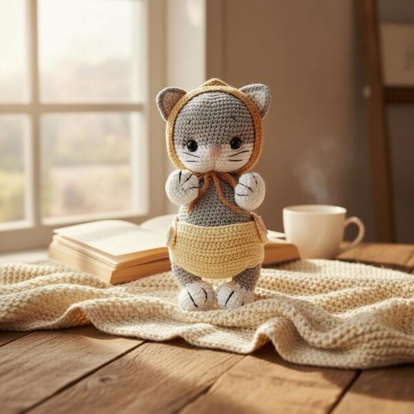 Amigurumi Kedi Oyuncak 20–22 cm | El Yapımı, Giydirilebilir Kıyafetli Sevimli Kedi
