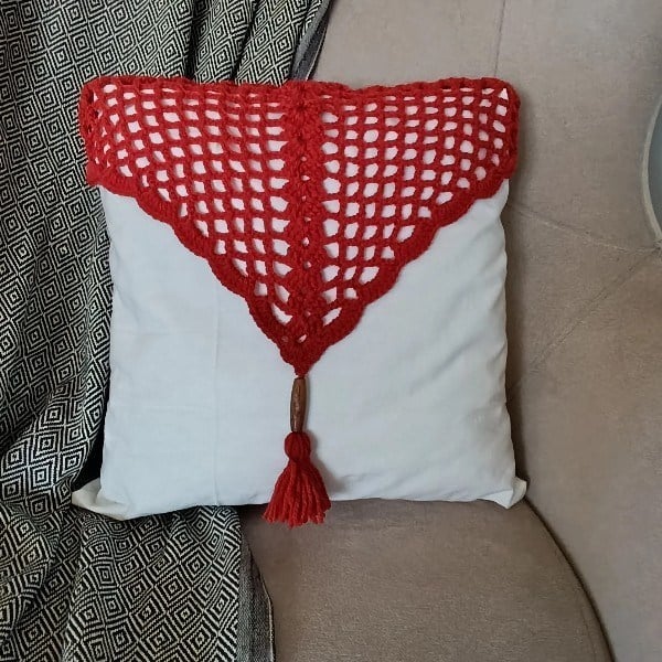 Kiremit Rengi Bohem Tığ İşi Dekoratif kırlent kılıfı