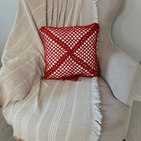 Kiremit Rengi Örgü Dekoratif Kırlent Kılıfı