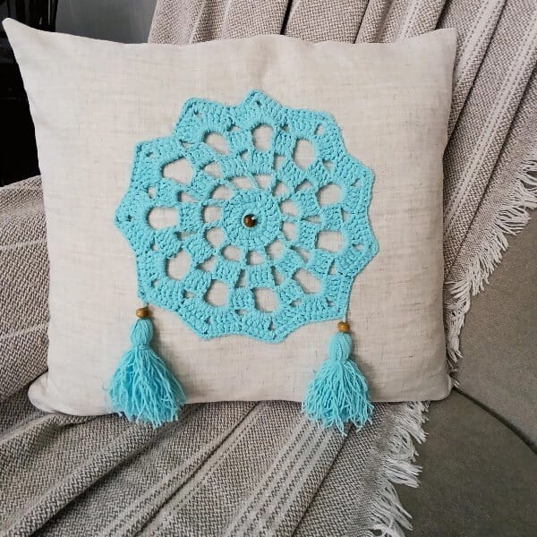 Turkuaz El Örgüsü Dekoratif 2 li Takım Kırlent Kılıfı