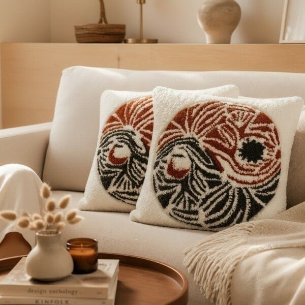 Yin-yang desenli  dekoratif tufting kırlent