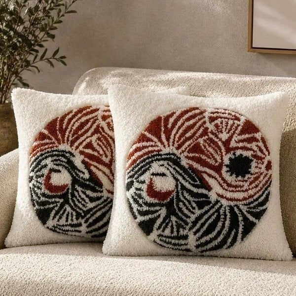 Yin-yang desenli  dekoratif tufting kırlent