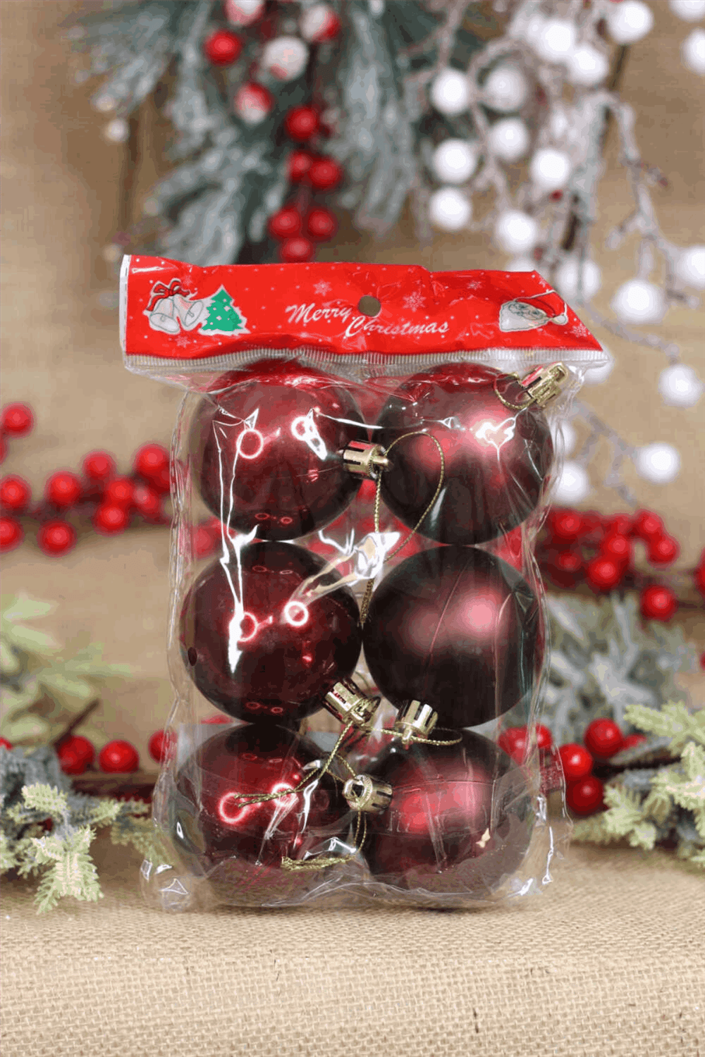 Çam Ağacı Topu 6Li 6 cm Bordo