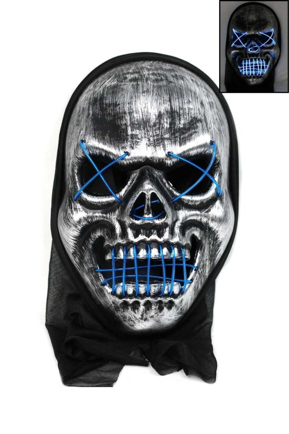 Halloween Işıklı Astarlı Kurukafa Maske Mavi