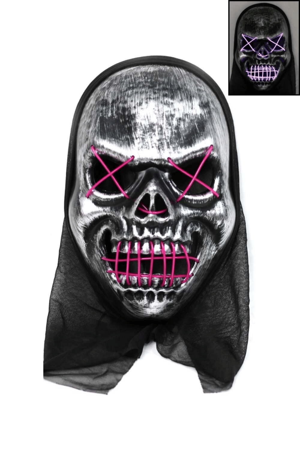 Halloween Işıklı Astarlı Kurukafa Maske Mor
