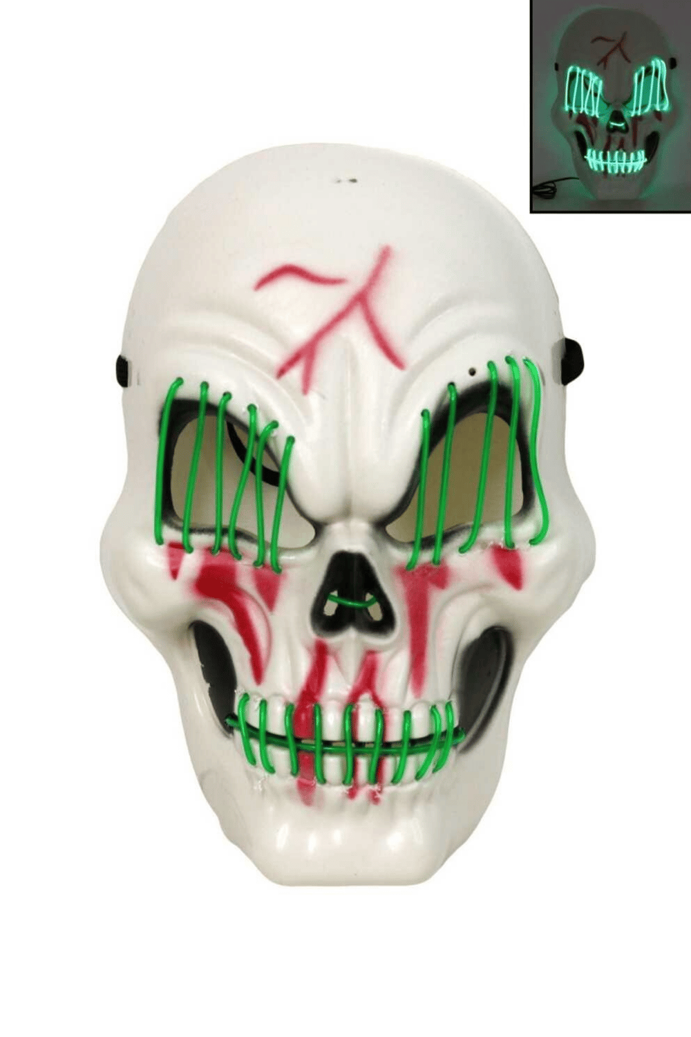 Halloween Işıklı Beyaz Kurukafa Maske Yeşil