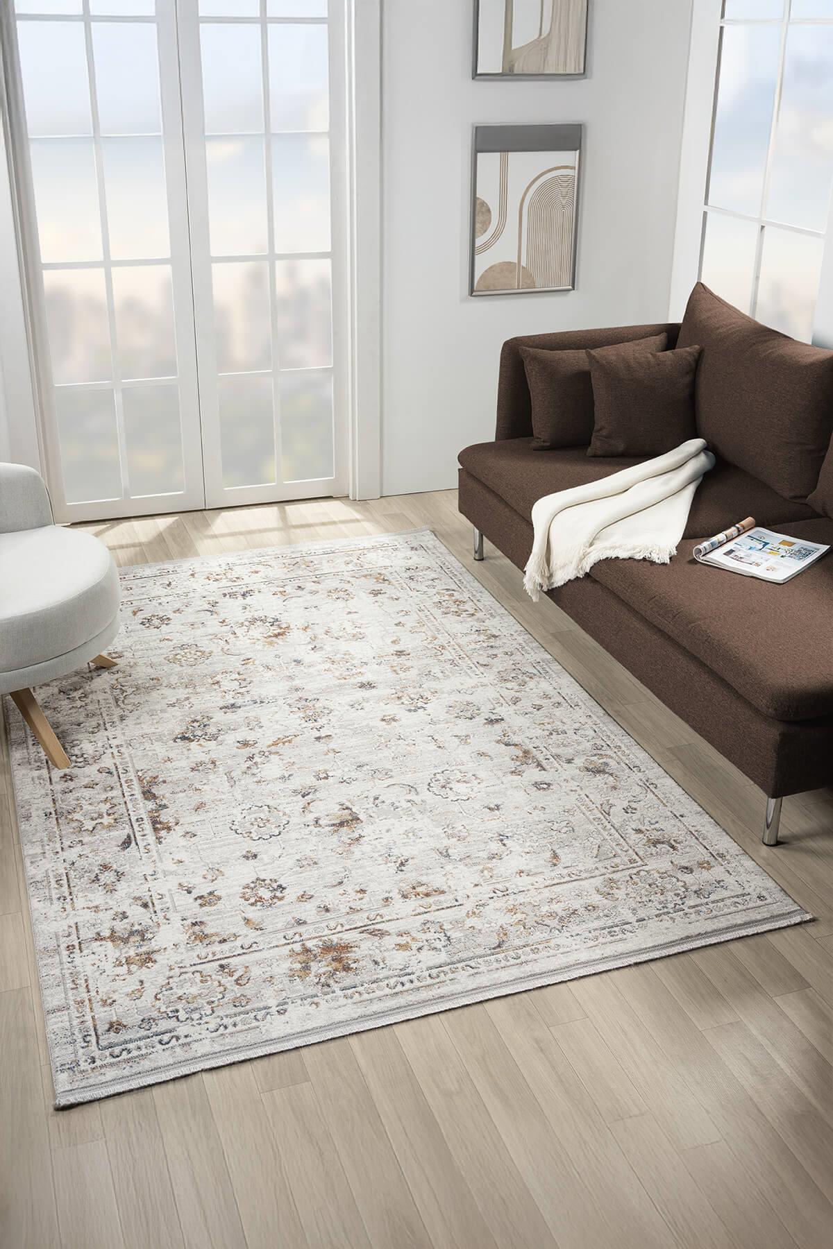 Armony Ar001a Gri Halı Etnik Desenli Modern Akrilik Pamuk Taban