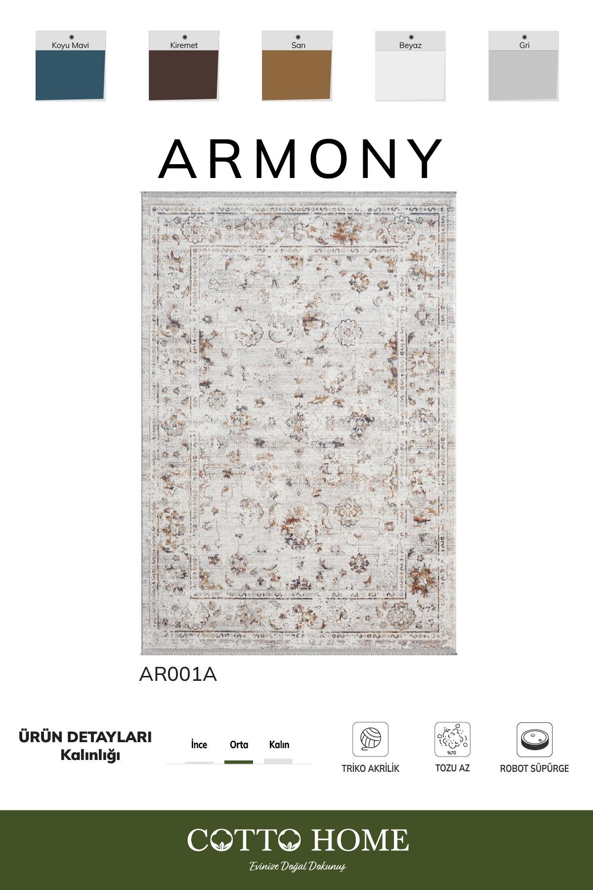 Armony Ar001a Gri Halı Etnik Desenli Modern Akrilik Pamuk Taban
