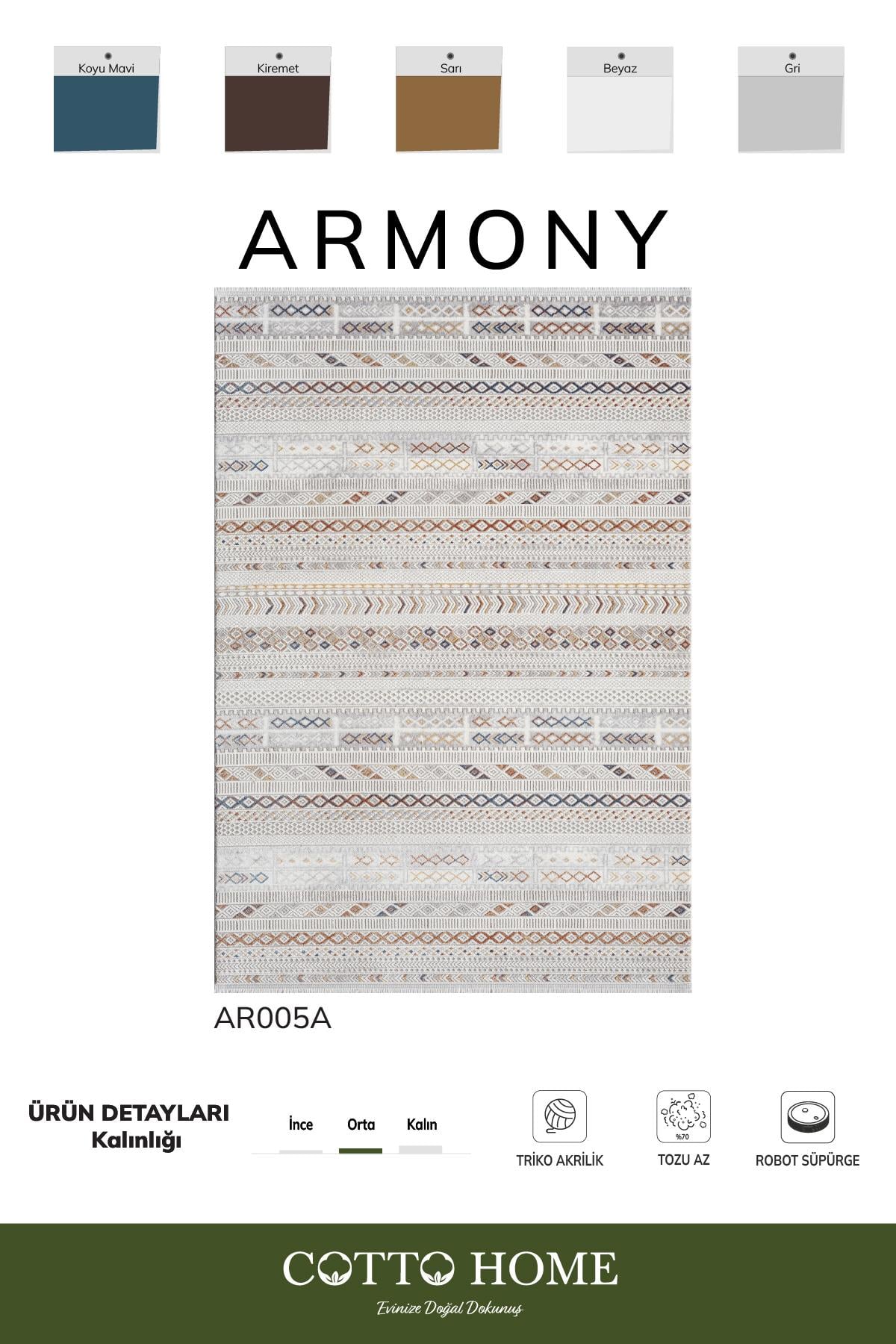 Armony Ar005a Renkli Halı Modern Desen Akrilik Pamuk Taban