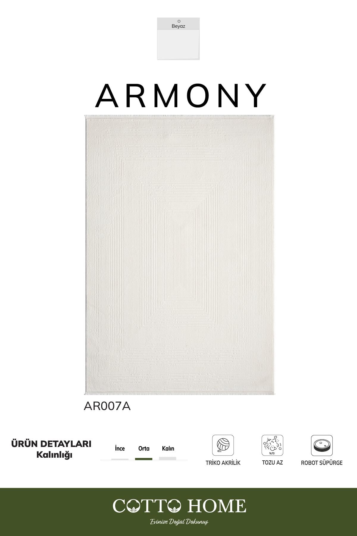 Armony Ar007a Beyaz Halı Modern Desen Akrilik Pamuk Taban