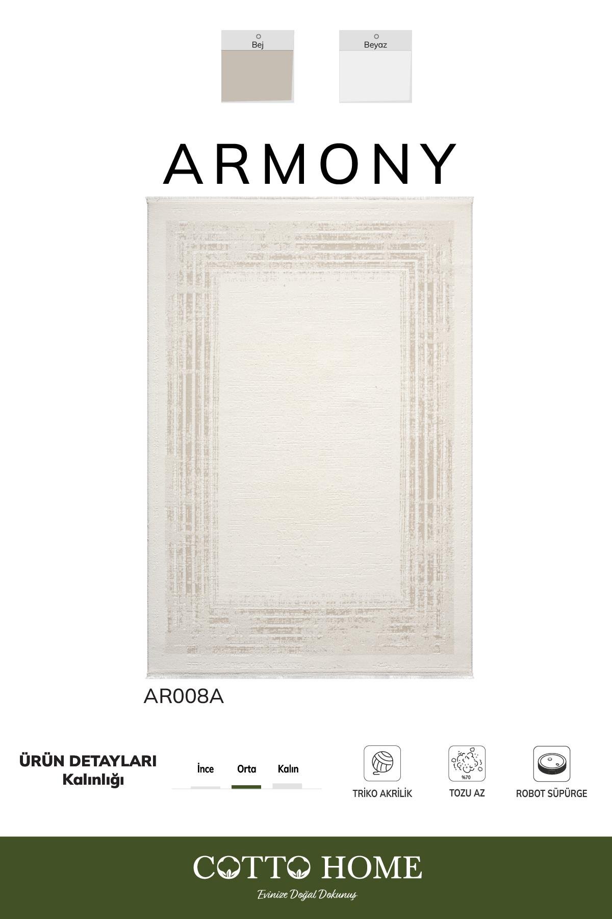 Armony Ar008a Beyaz Halı Modern Desenli Çerçeveli Akrilik Pamuk Taban