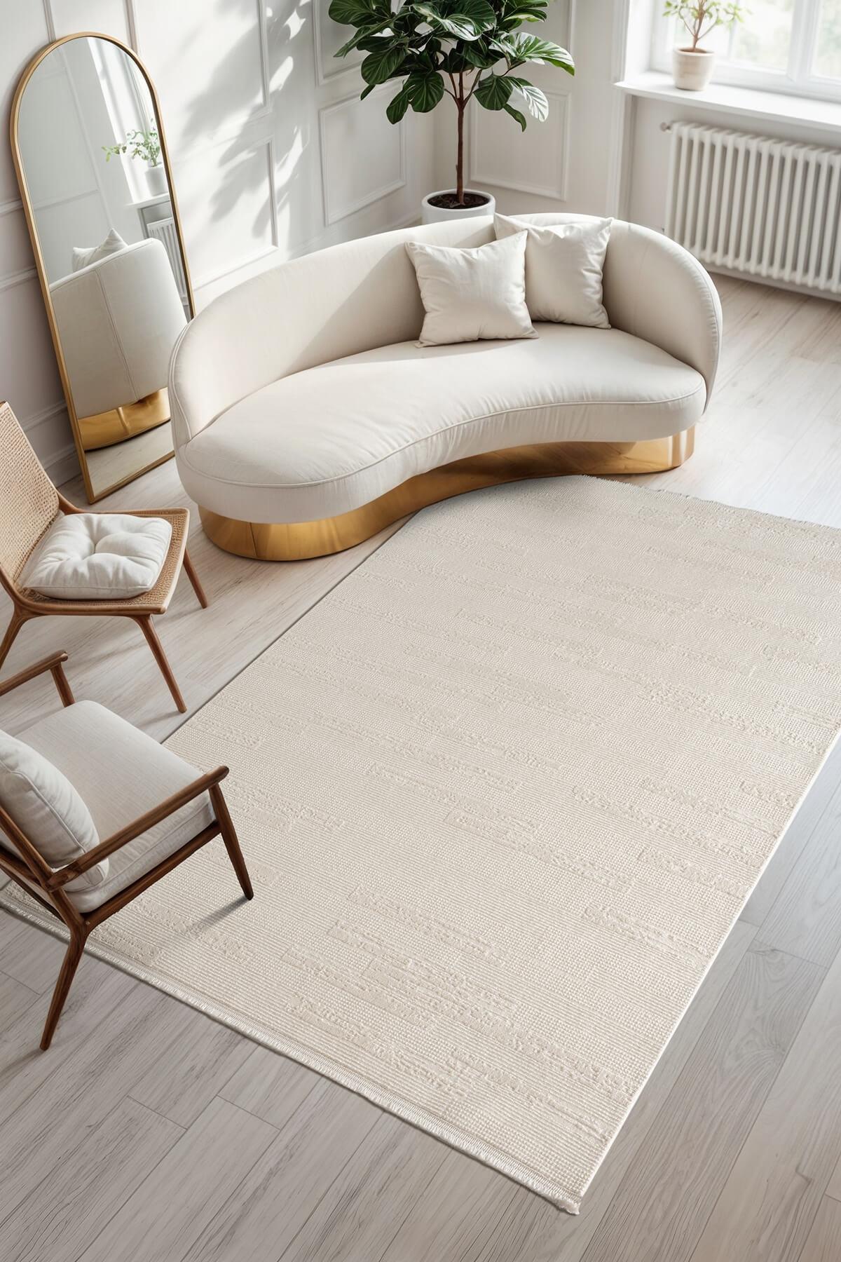 Armony Ar013w Beyaz Halı Modern Desenli Akrilik Pamuk Taban