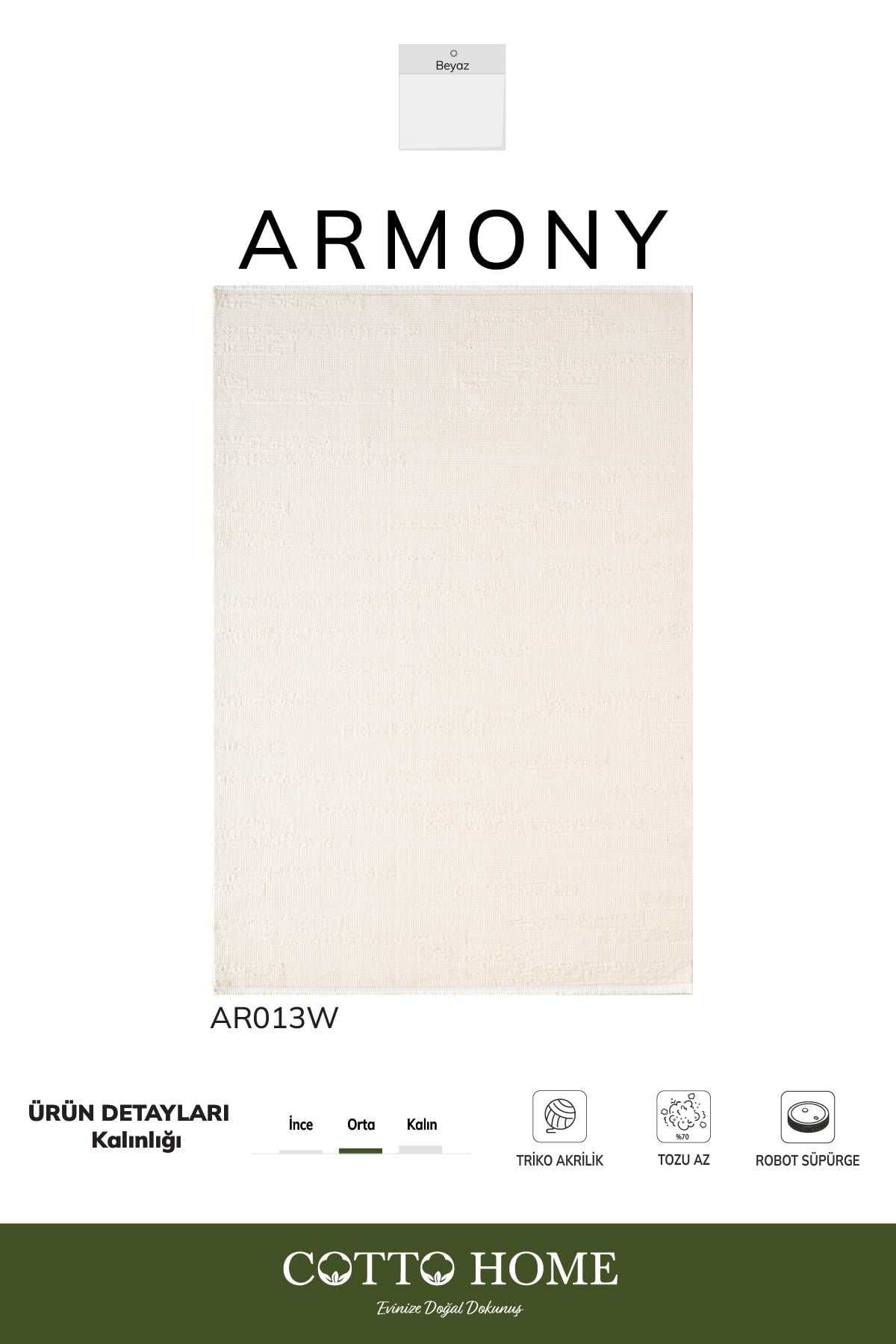 Armony Ar013w Beyaz Halı Modern Desenli Akrilik Pamuk Taban