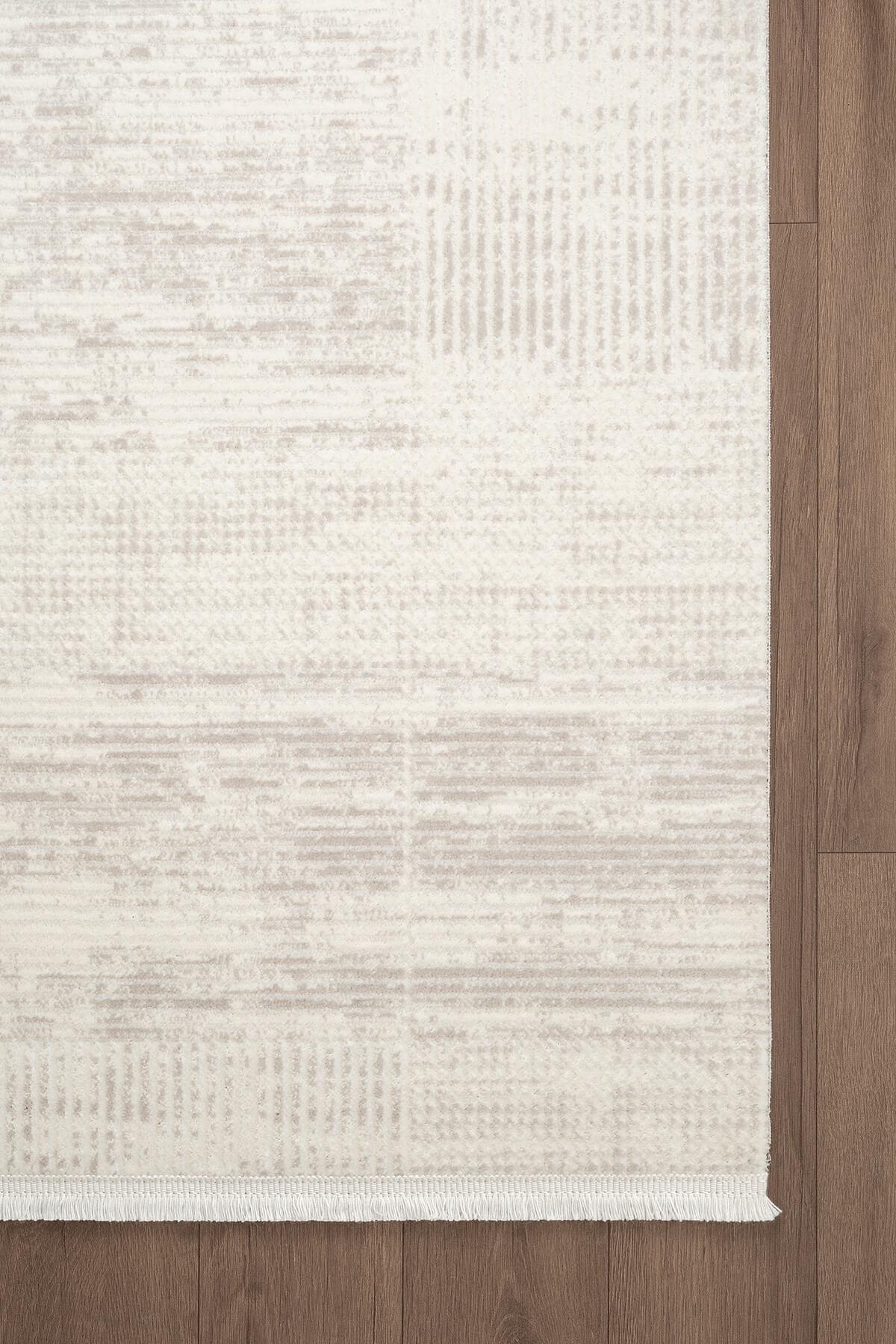 Armony Ar014g Beyaz Halı  Bej Detaylı Modern Desen Akrilik Pamuk Taban Tozu Az Salon Halısı Koridor
