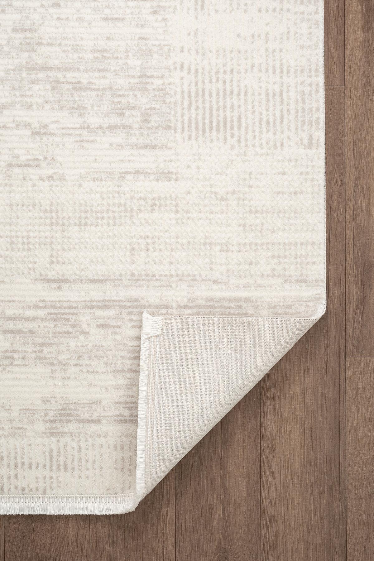 Armony Ar014g Beyaz Halı  Bej Detaylı Modern Desen Akrilik Pamuk Taban Tozu Az Salon Halısı Koridor