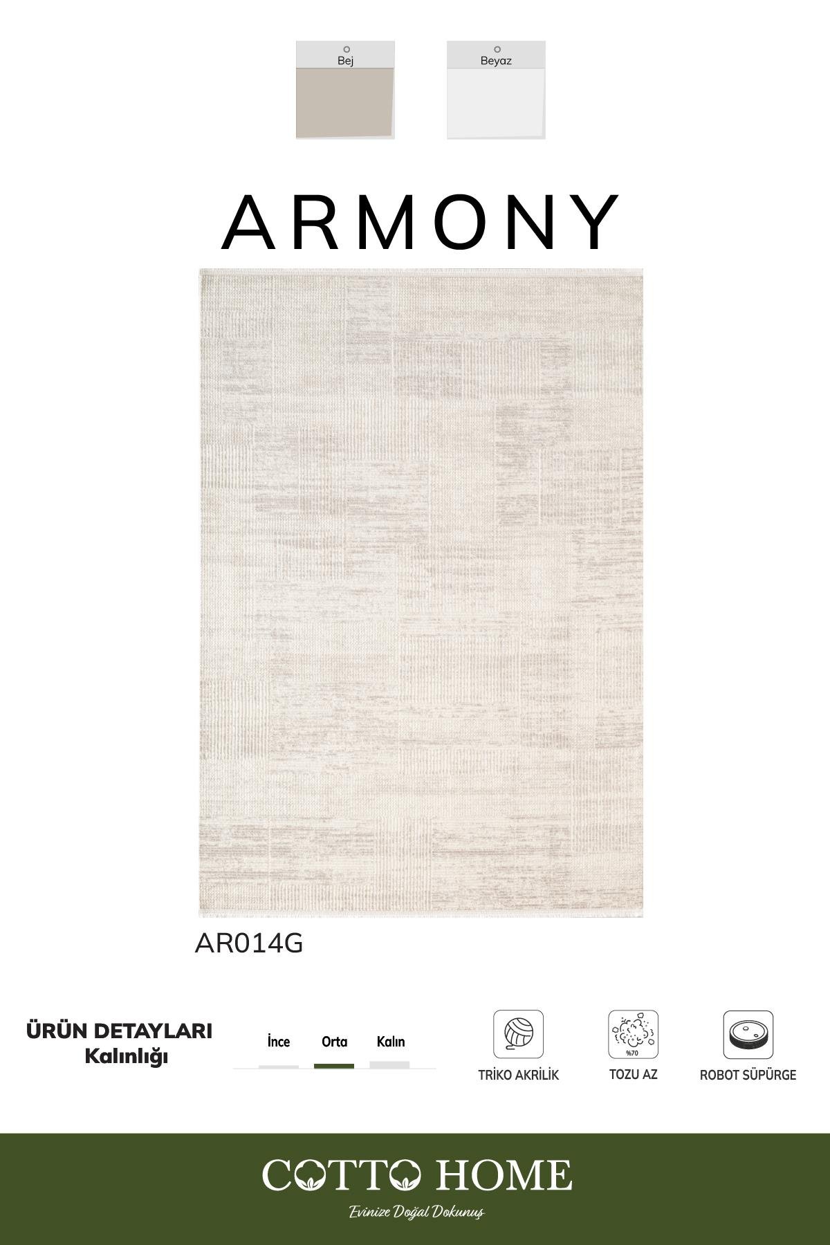 Armony Ar014g Beyaz Halı Modern Desenli Akrilik Pamuk Taban