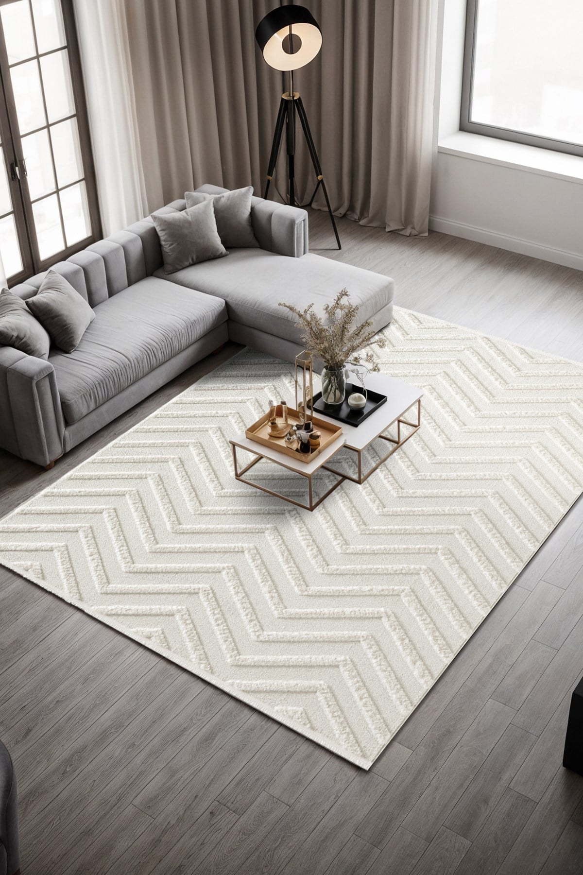 Arta CT012A Beyaz Halı Dekoratif Sisal Yumuşak Bukleli Tozsuz Salon Halısı Yatak Odası Iskandinav