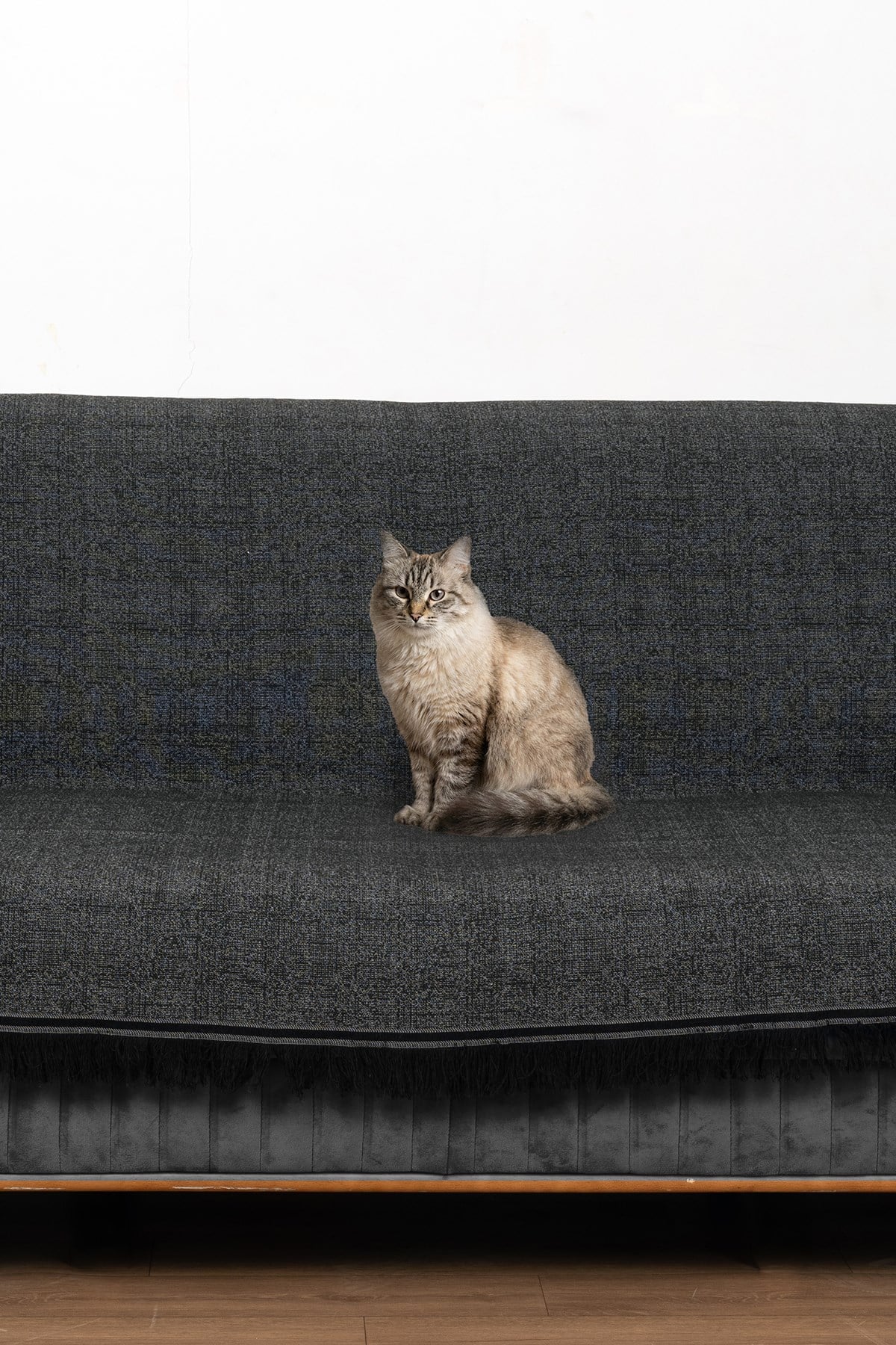Çift Taraflı Pamuklu Kaymaz Koltuk Örtüsü 170X220cm - Antrasit Çok Amaçlı Örtü Pike Koltuk Şalı