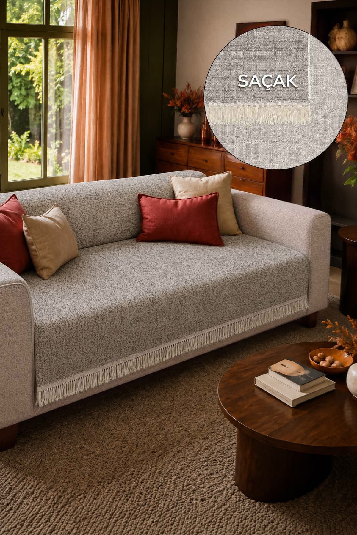 Çift Taraflı Pamuklu Kaymaz Koltuk Örtüsü 170X220cm - Krem  Çok Amaçlı Örtü Pike Koltuk Şalı