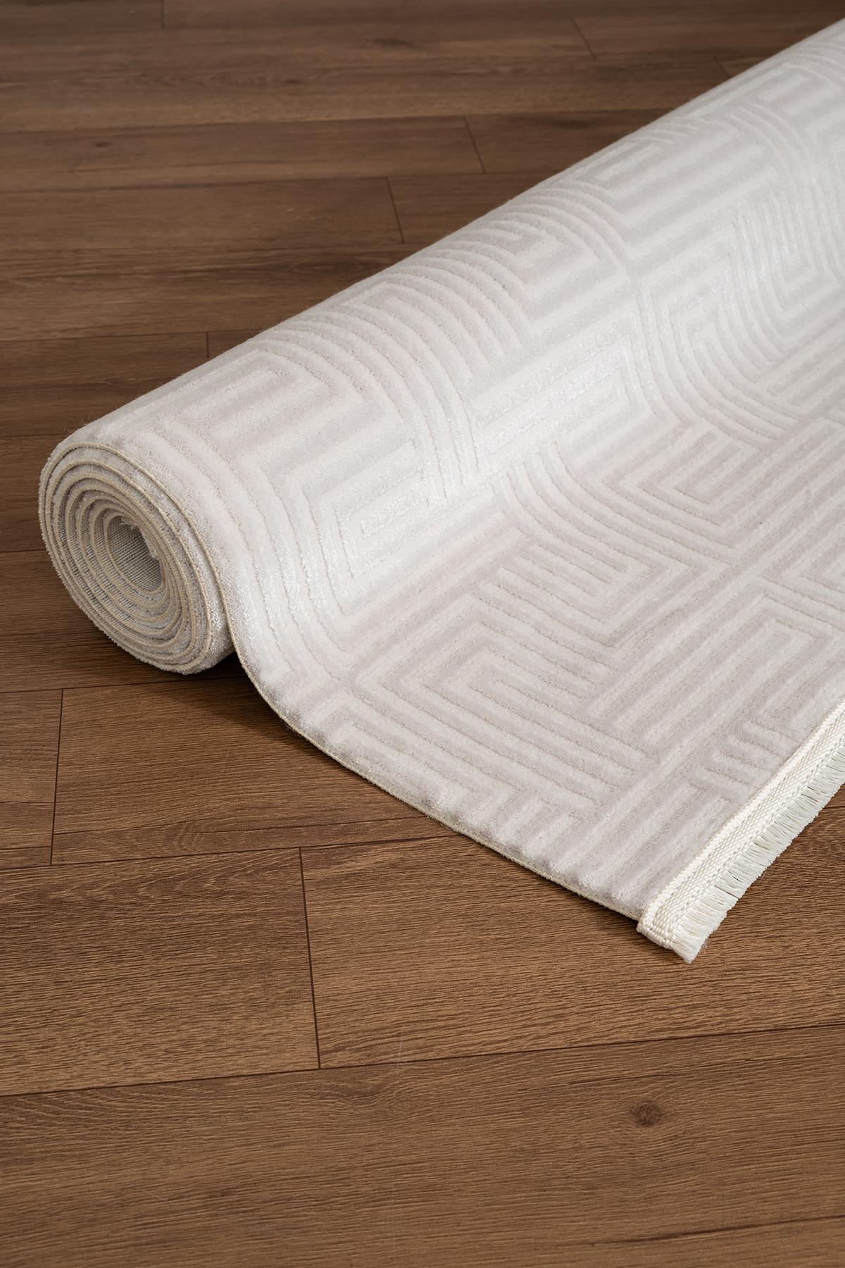 Clay CT004A  Beyaz Halı Modern Desenli Triko Akrilik Pamuk Tabanlı Kaymaz Salon Oturma Odası Halısı